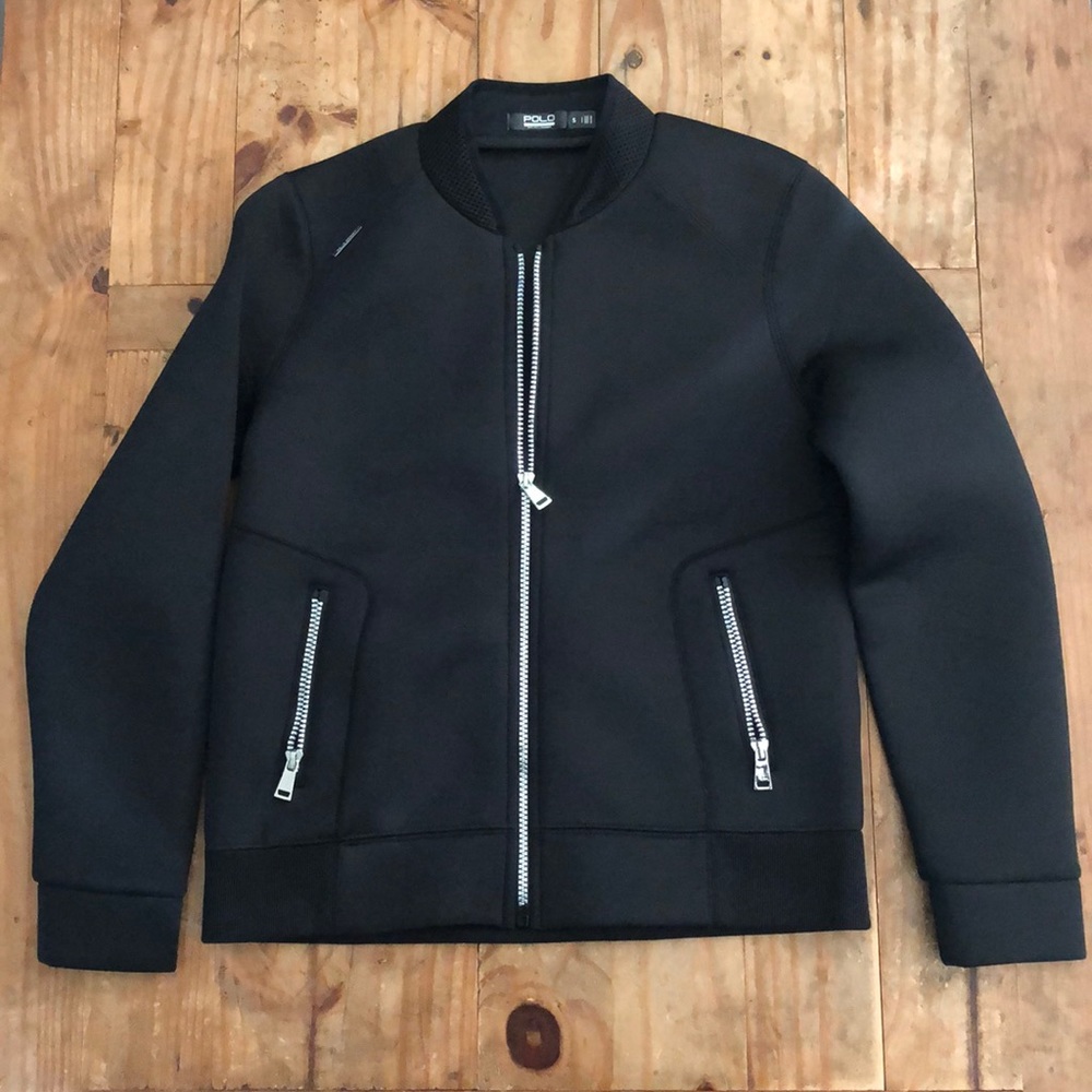 NWOT Polo Sport S Blk Neoprene Bomber zip pockets